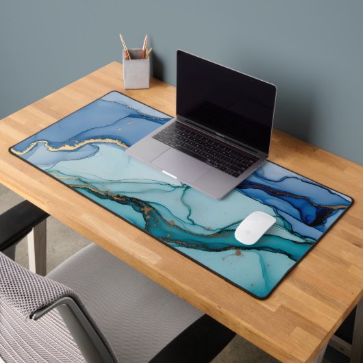 Diep Teal en Marine Alcoholinkt Goud Ader Bureaumat (Kantoor 2)