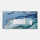 Diep Teal en Marine Alcoholinkt Goud Ader Bureaumat (Keyboard & Muis)