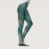 Diep Teal Marmer + Gouden Aders Luxe Pasvorm Handg Leggings (Rechts)