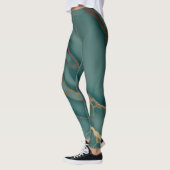 Diep Teal Marmer + Gouden Aders Luxe Pasvorm Handg Leggings (Links)