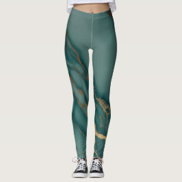 Diep Teal Marmer + Gouden Aders Luxe Pasvorm Handg Leggings