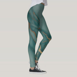 Diep Teal Marmer + Gouden Aders Luxe Pasvorm Handg Leggings