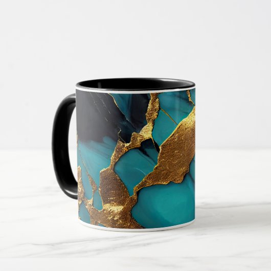 Diep Teal Marmer met Krachtige Gouden Aders Mok (Voorkant links)