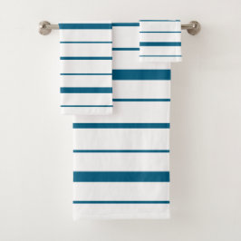 Diep Teal op Witte Strepen Bad Handdoek