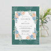 Diep Teal Romantische Botanische Bruiloft Kaart (Staand voorkant)