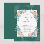 Diep Teal Romantische Botanische Bruiloft Kaart (Voorkant / Achterkant)