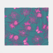 Diep Teal Roze Vlinder Bloem Fleece Deken (Voorkant (Horizontaal))