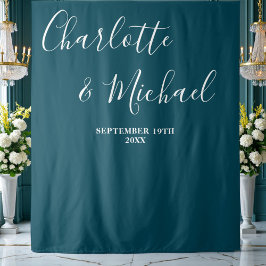 Diep Teal Schrift Minimalistische Trouw Achtergron Wandkleed