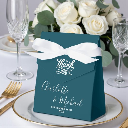 Diep Teal Script Minimalistische Trouw Bedankdoosjes