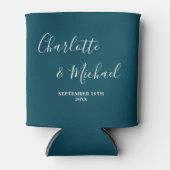 Diep Teal Script Minimalistische Trouwdag Blikjeskoeler (Voorkant)