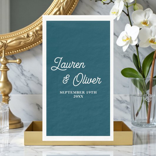 Diep Teal Script Minimalistische Trouwdag Servet