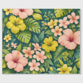 Diep Teal Tropische Hibiscus Bloemig Cadeaupapier (Vlak)