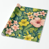 Diep Teal Tropische Hibiscus Bloemig Cadeaupapier (Uitgerold)