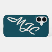 Diep Tealblauwe Aangepaste Monogram iPhone 16 Hoesje (Achterkant horizontaal)