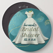 Diep Turkoois Goud Glitter Trouwjurk Bruidsmeisje  Ronde Button 6,0 Cm (Voorkant /achterkant)