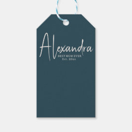 Diep Turkoois Schrift Best Mom Ever Aangepast Cadeaulabel
