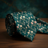 Diep Turkoois Vintage Bloemen Stropdas