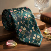 Diep Turkoois Vintage Bloemen Stropdas