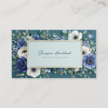 Diep Turquoise Blau Bloem Goud Lijst Waterverf