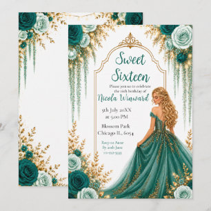 Diep Turquoise Groen en Gouden Bloemstuk Sweet Six Kaart