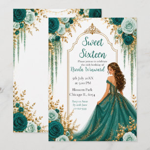 Diep Turquoise Groen en Gouden Bloemstuk Sweet Six Kaart