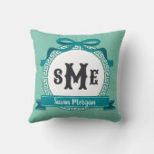 Diep turquoise omgekeerde Griekse sleutel lint mon Kussen (Achterkant)