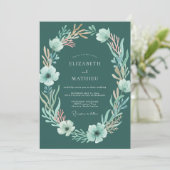 Diep Turquoise Waterverf Bloemige Bruiloft Kaart (Staand voorkant)