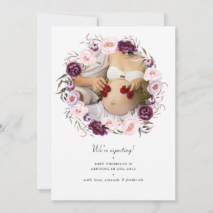 Diep Velvet en Blush Pink Floral Foto Zwangerschap Aankondiging