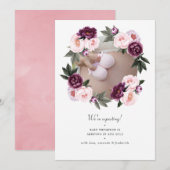 Diep Velvet en Blush Pink Floral Foto Zwangerschap Aankondiging (Voorkant / Achterkant)