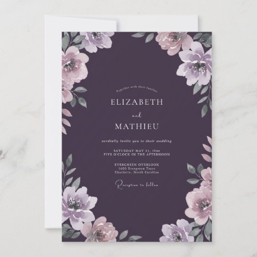 Diep Violette Geschilderde Bruiloft Kaart (Voorkant)