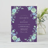 Diep Violette Mint Geschilderde Trouw Kaart (Staand voorkant)
