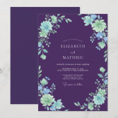 Diep Violette Mint Geschilderde Trouw Kaart (Voorkant / Achterkant)