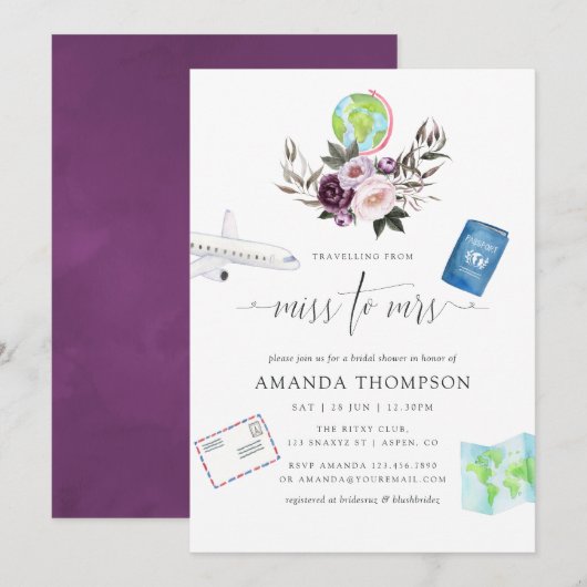 Diep vliegend reizen van Miss naar Mrs Vrijgezelle Kaart (Voorkant / Achterkant)