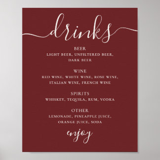 Diep Wijn Rood Huwelijksdranken Menu. Modern Bar B Poster