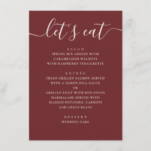 Diep Wijnrood Bruiloft   Moderne Romantische Avond Menu