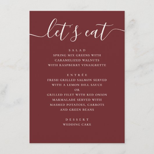 Diep Wijnrood Bruiloft | Moderne Romantische Avond Menu (Voorkant)