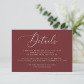 Diep Wijnrood Huwelijksdetails | Accommodatie Informatiekaartje (Staand voorkant)