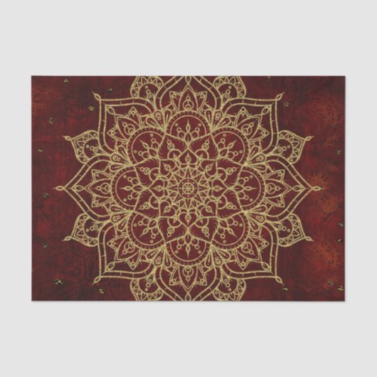 Diep Wijnrood Mandala & Goud Glam Modern Chic Tissuepapier (Voorkant)