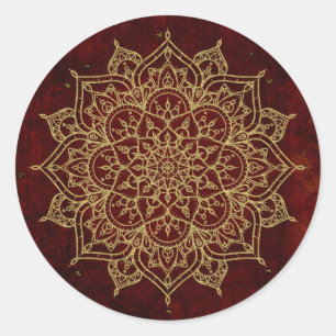 Diep wijnrood Mandala & goud glamor modern chic Ronde Sticker