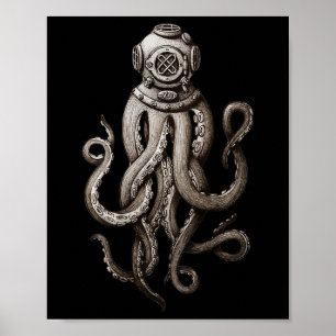  diep Zee duikers Cthulhu Octopus Poster