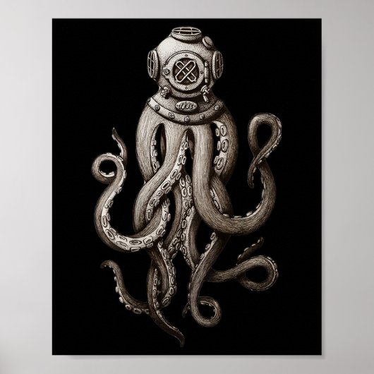  diep Zee duikers Cthulhu Octopus Poster (Voorkant)