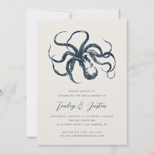 Diep Zee | Elegant Beach Coastal Engagement Party Kaart (Voorkant)