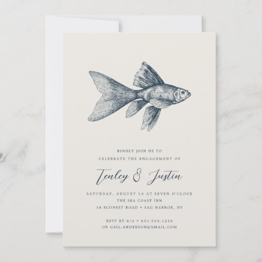 Diep Zee | Elegant Coastal Engagement Party Kaart (Voorkant)