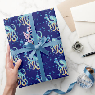 Diep Zee Schattige Octopus Blauw Bubble Navy Cadeaupapier