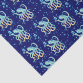 Diep Zee Schattige Octopus Blauw Bubble Navy Tissuepapier (Detail)