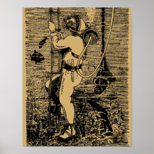  diep Zee Scuba Diver Steampunk Poster
