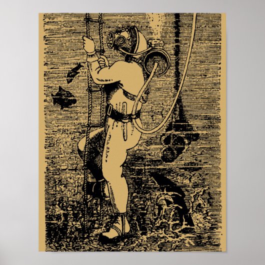 diep Zee Scuba Diver Steampunk Poster (Voorkant)