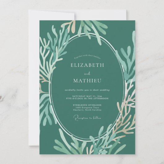 Diep Zeeschuim Koraal Eucalyptus Bruiloft Kaart (Voorkant)