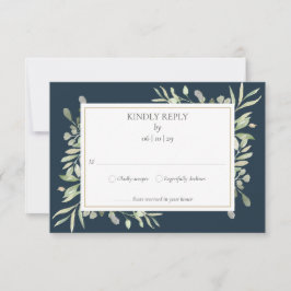 Diepblauw Aquarel Groene Huwelijks-RSVP RSVP Kaartje