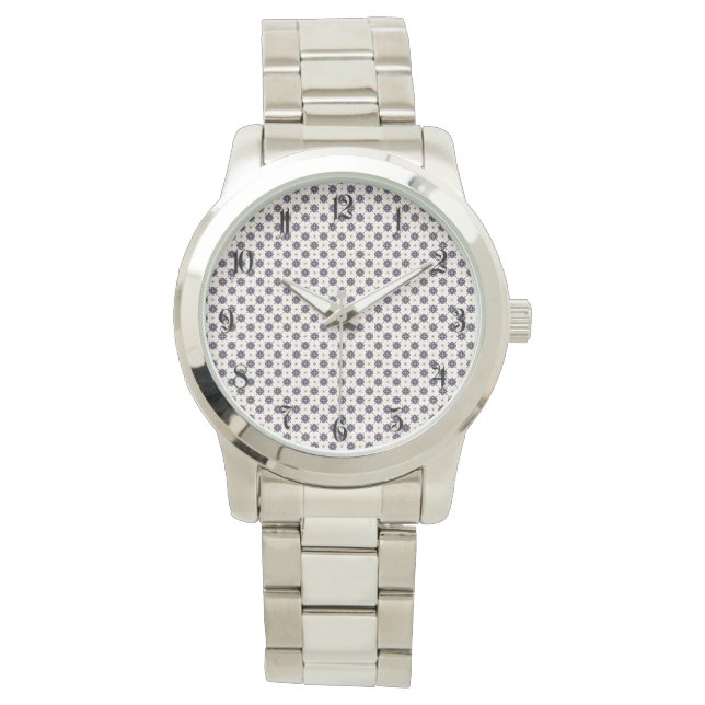Diepblauw bloemenpatroon horloge (Voorkant)